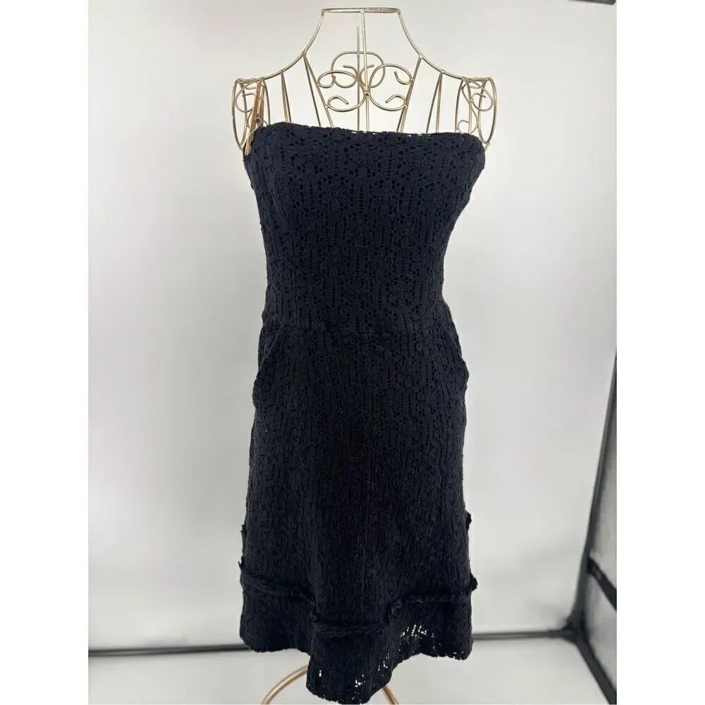 Shoshanna Black Eyelet Lace Strapless Dress Women Size 12 Cotton Blend Made USA